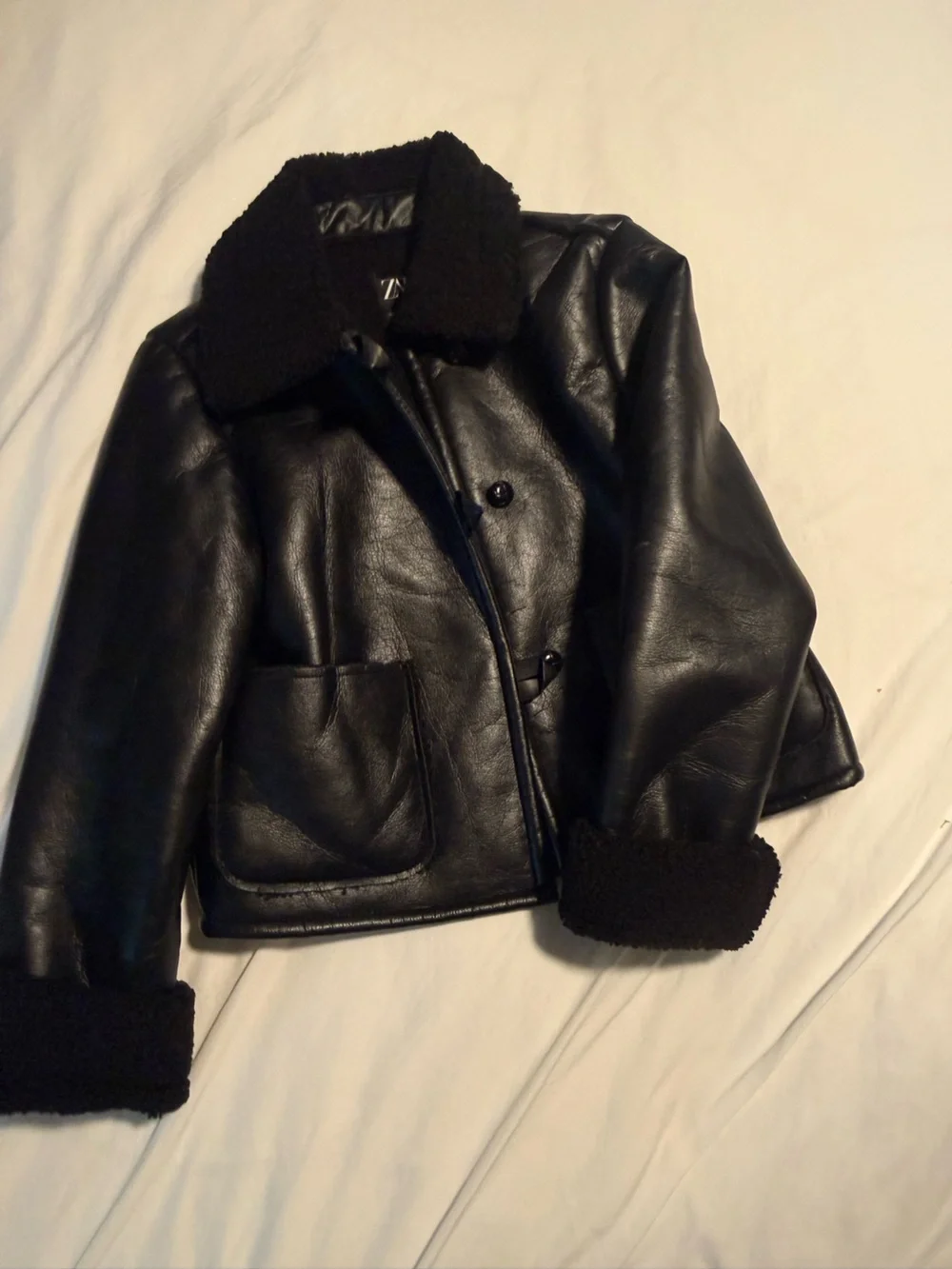 Zara Black Faux Leather Shearling Jacket